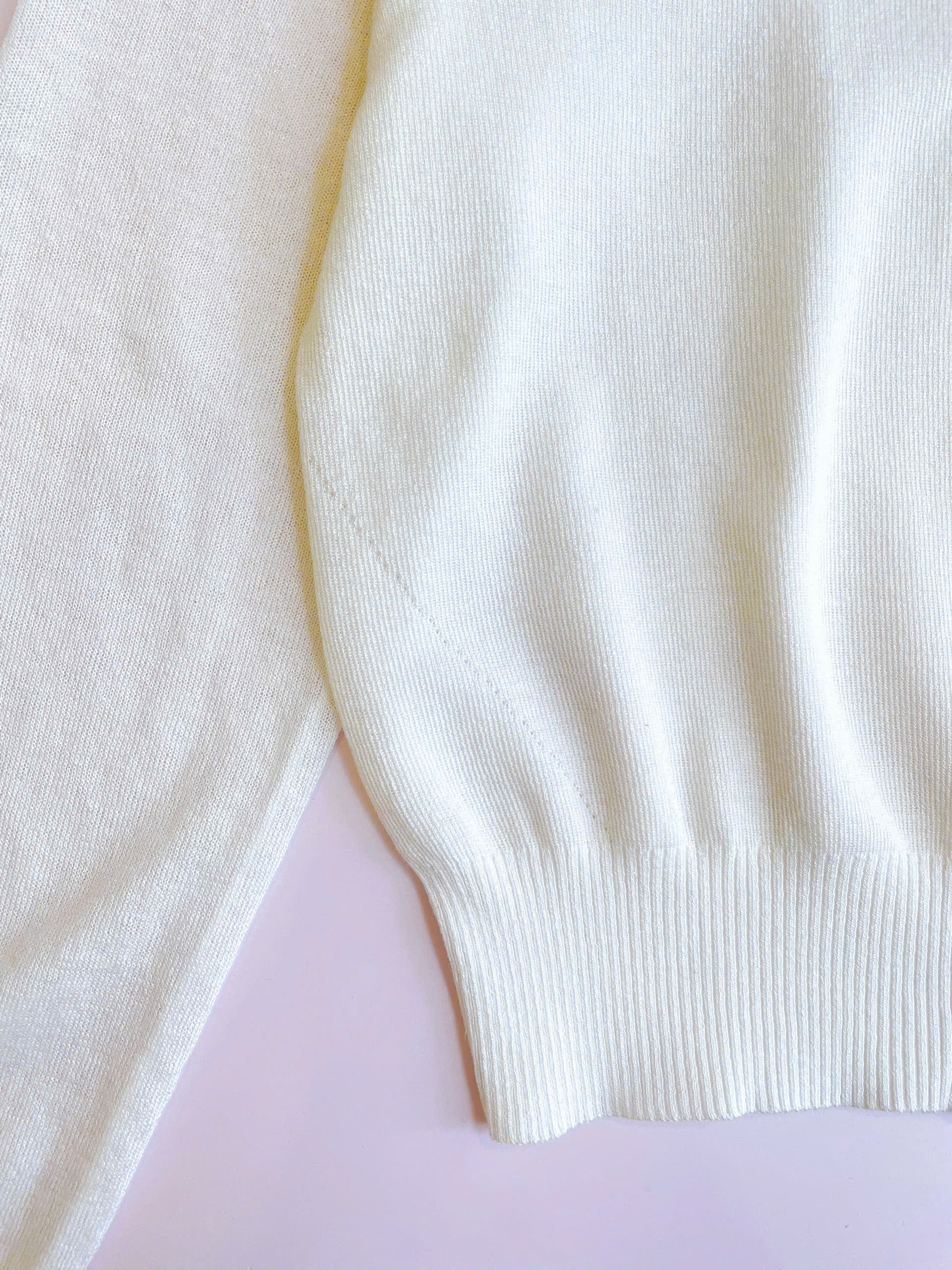 Áo khoác len cardigan, cổ tròn bo gấu, 1 hàng cúc nhỏ khảm trai