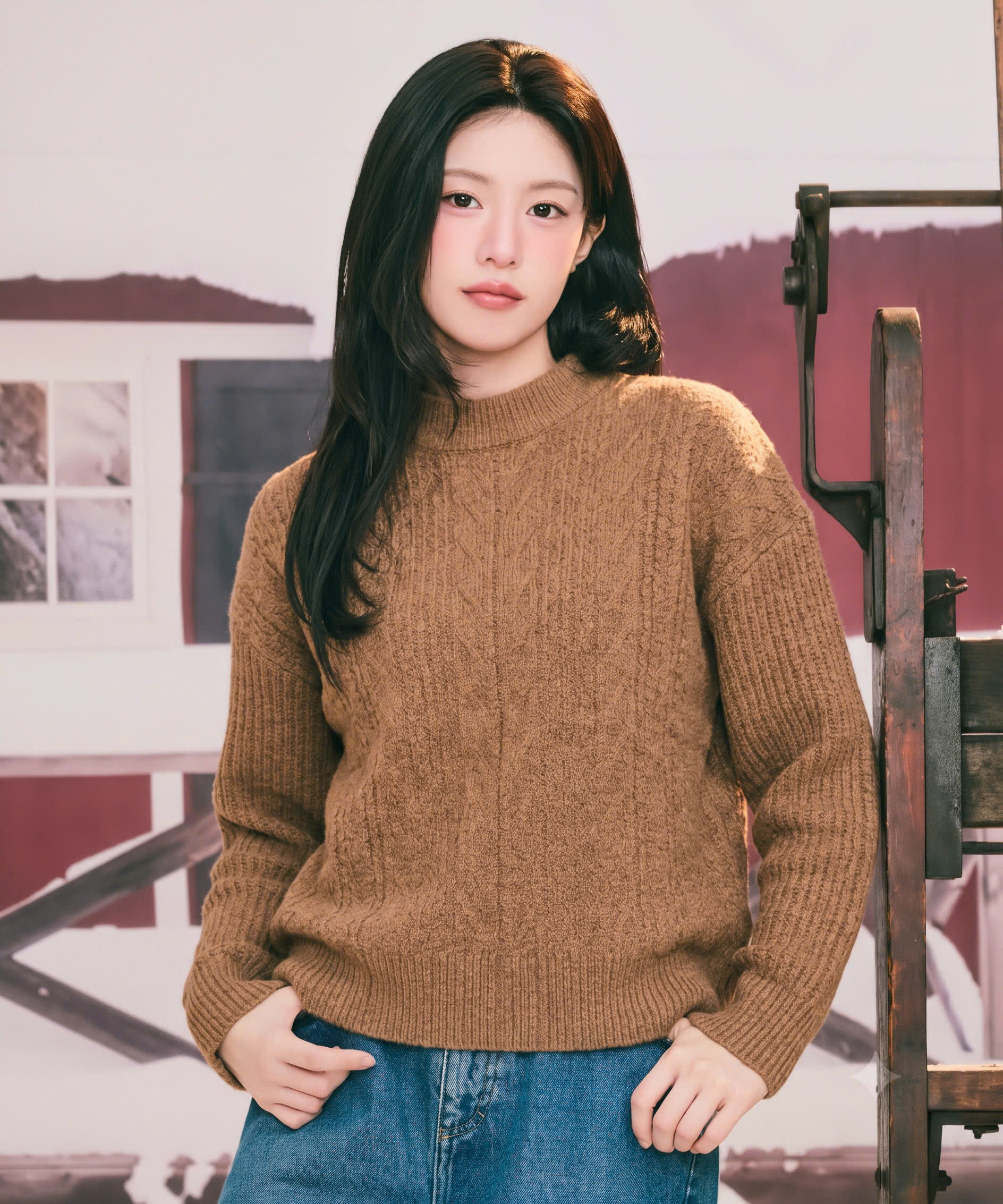 Áo len dài tay chất xù mềm, cổ tròn, bo gấu áo