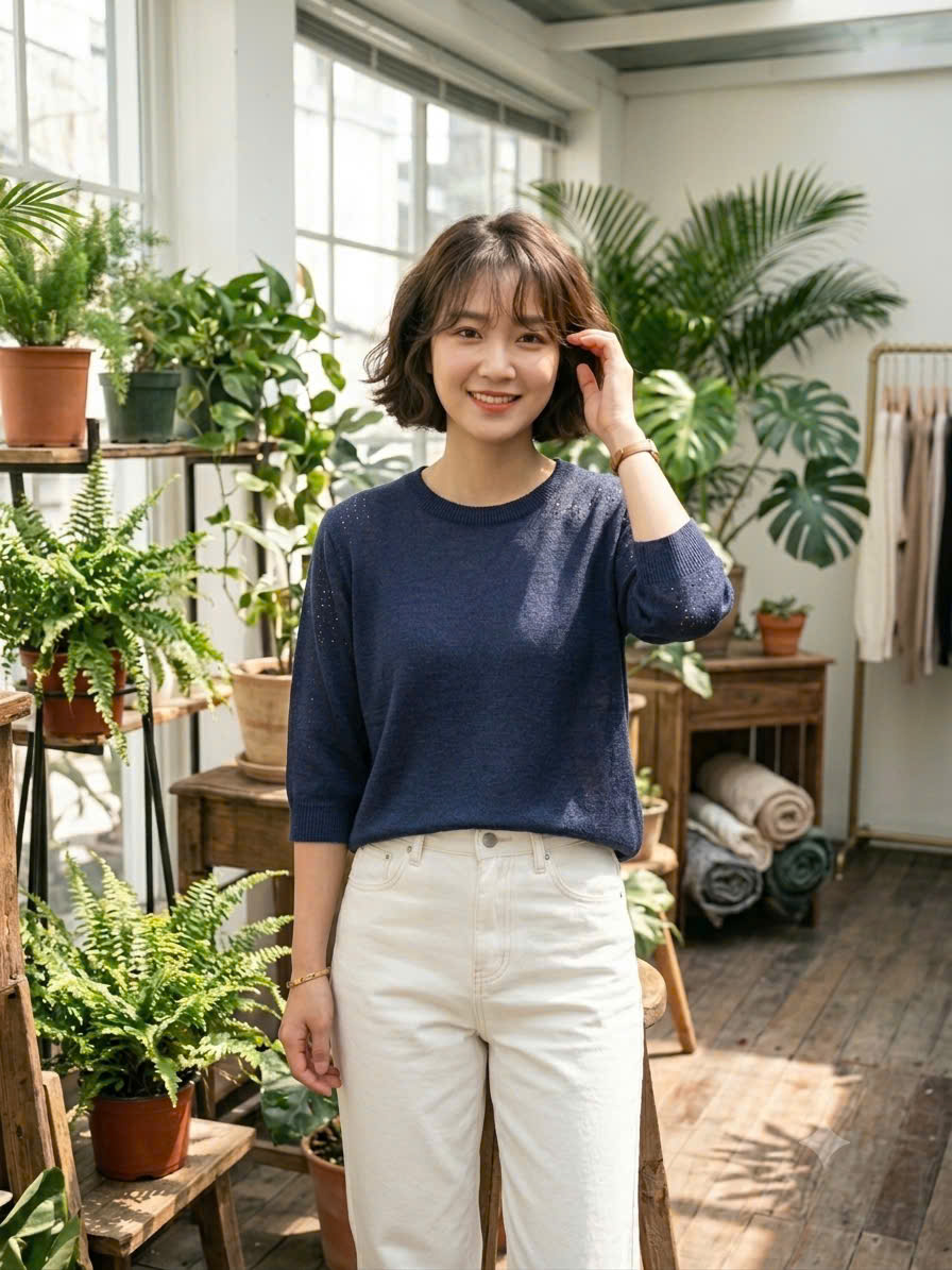 Áo len mongtogi cổ tròn dài tay, mỏng xuyên thấu