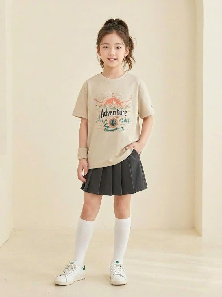 Áo phông cotton Beemon cho bé, chữ Adventure và họa tiết mặt trời trước ngực