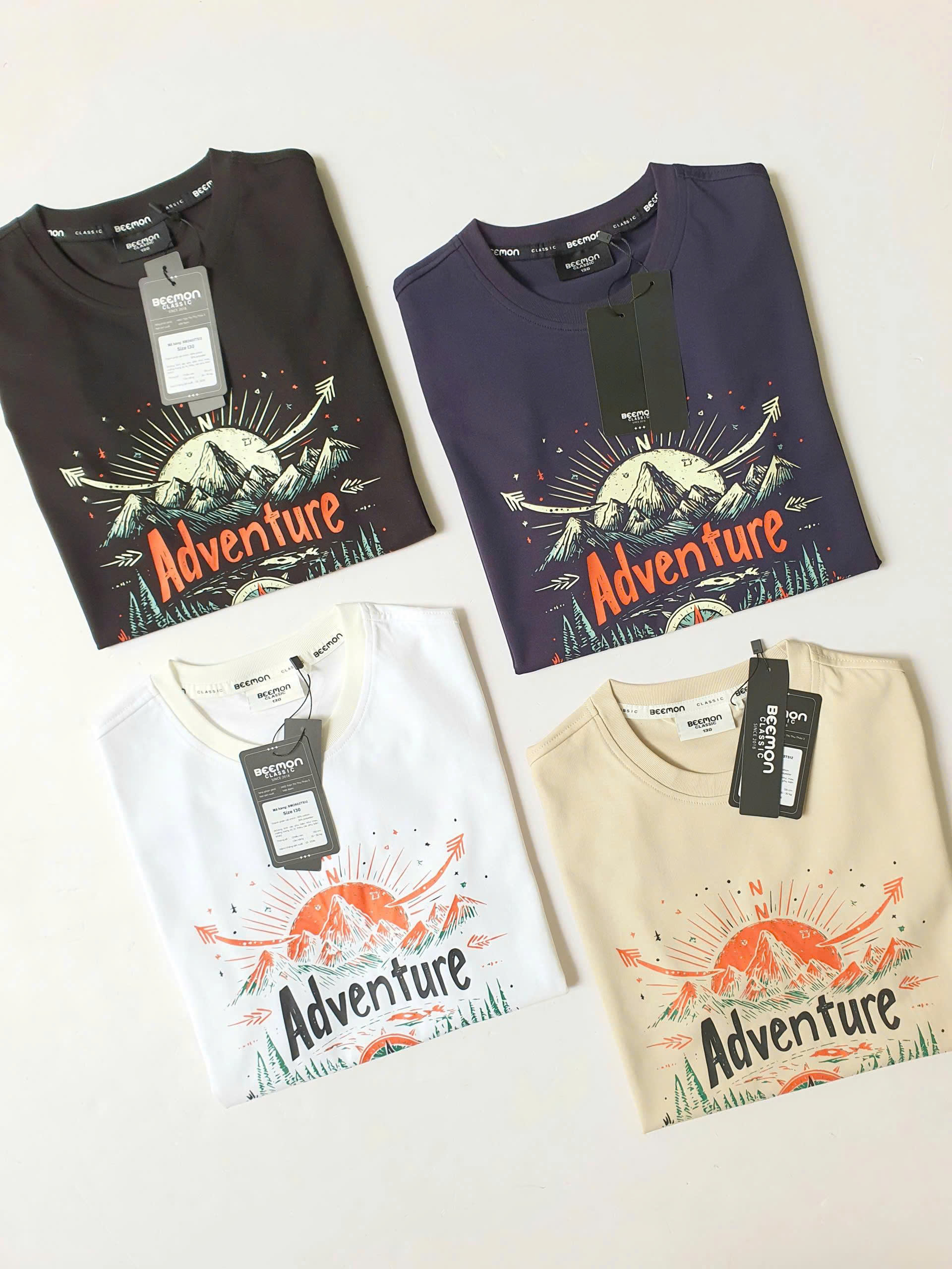 Áo phông cotton Beemon cho bé, chữ Adventure và họa tiết mặt trời trước ngực