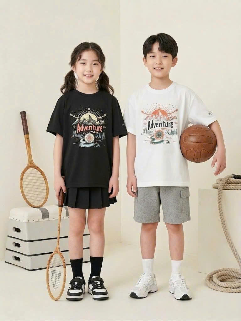 Áo phông cotton Beemon cho bé, chữ Adventure và họa tiết mặt trời trước ngực