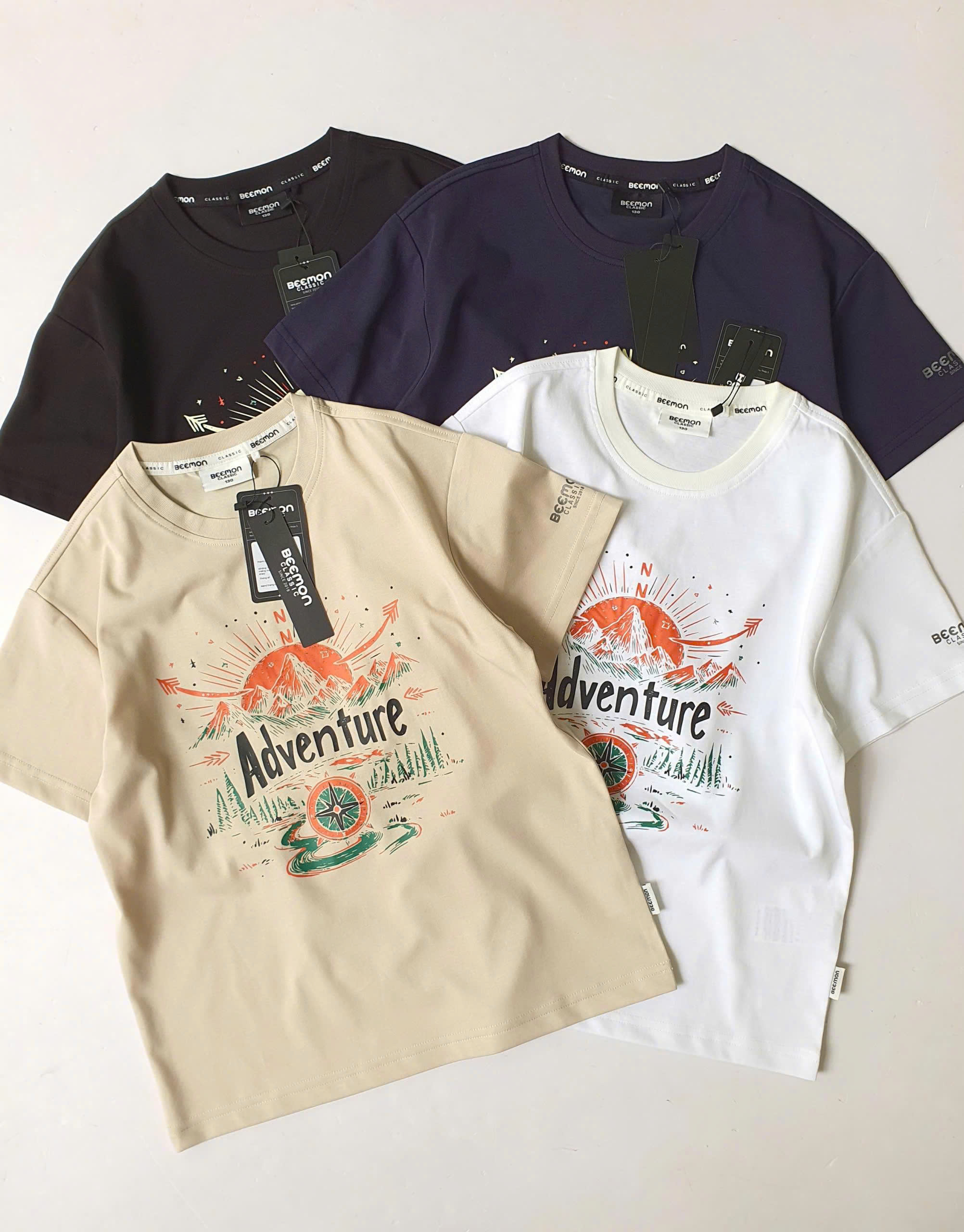 Áo phông cotton Beemon cho bé, chữ Adventure và họa tiết mặt trời trước ngực