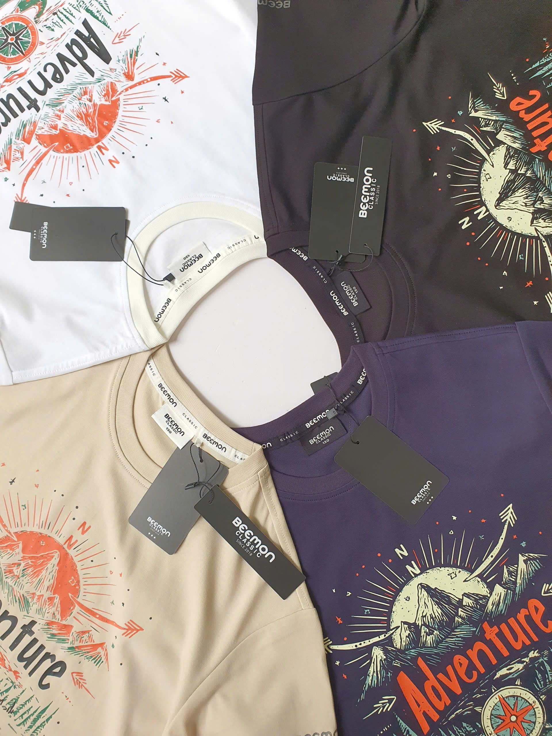 Áo phông cotton Beemon cho bé, chữ Adventure và họa tiết mặt trời trước ngực