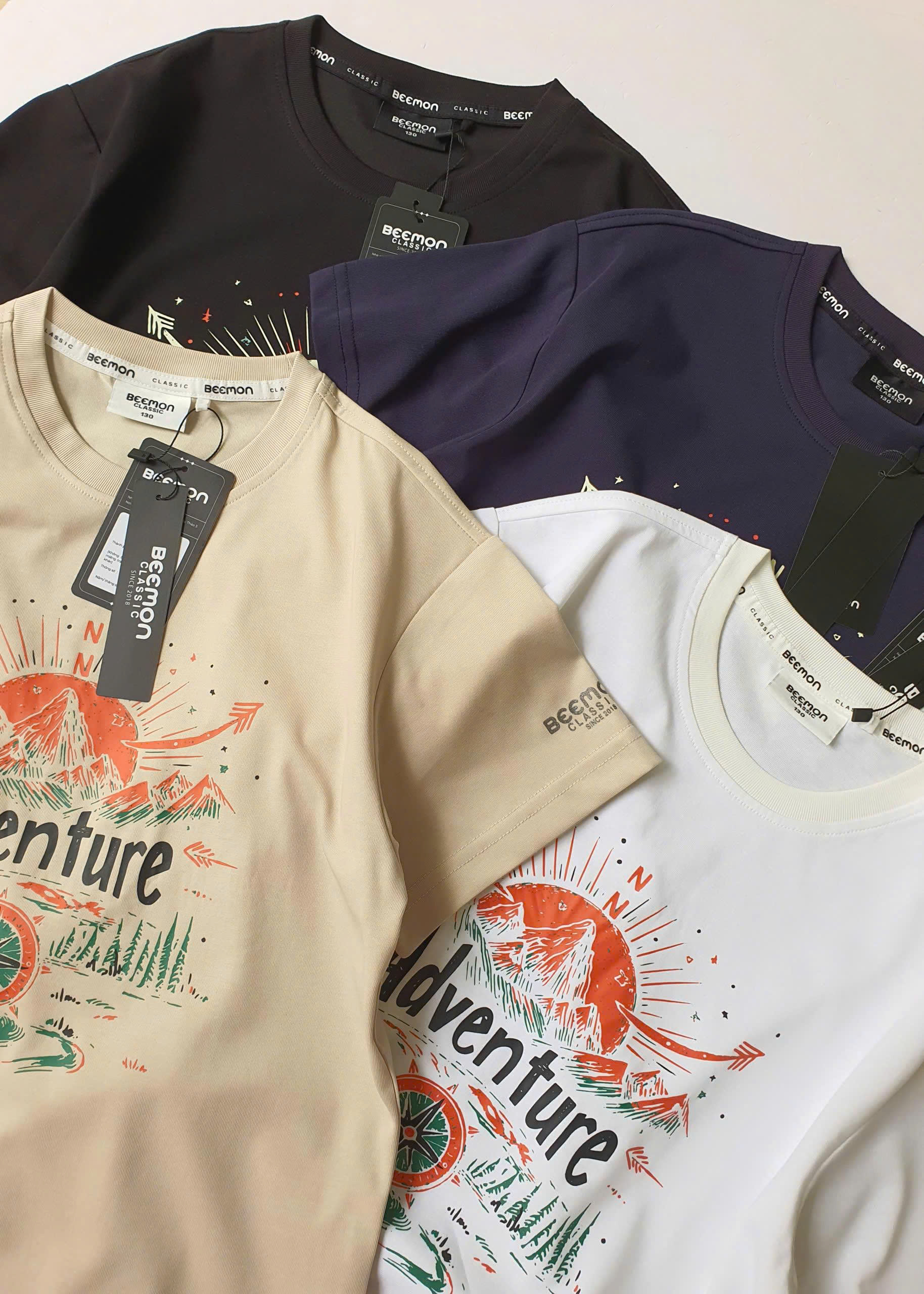 Áo phông cotton Beemon cho bé, chữ Adventure và họa tiết mặt trời trước ngực