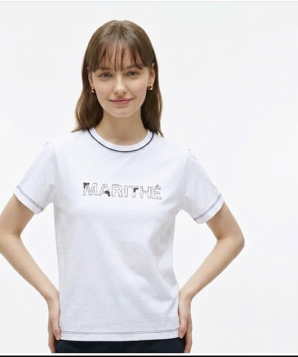 Áo phông cotton người lớn, may viền chỉ nổi, chữ gắn nổi