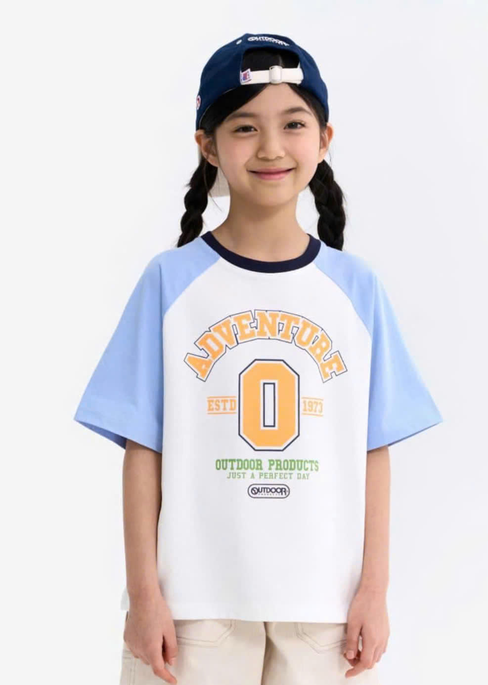 Áo phông cotton trẻ em, chữ Adventure, tay áo phối màu