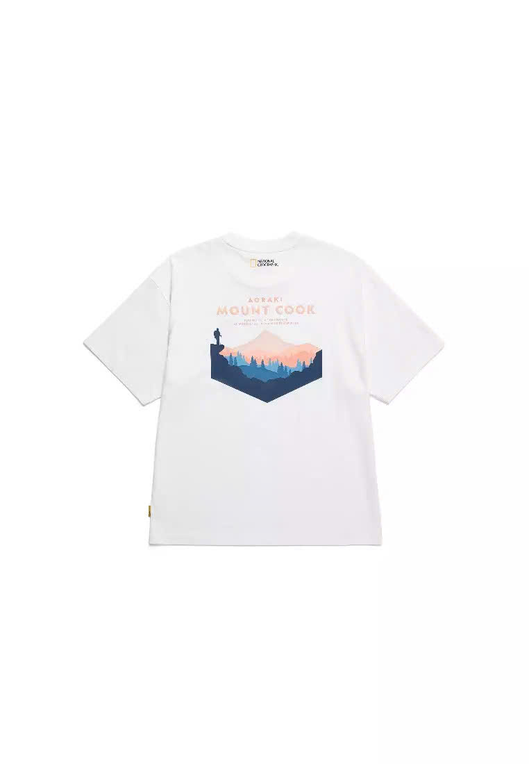 Áo phông oversize cổ tròn, ngắn tay, sau lưng hình núi
