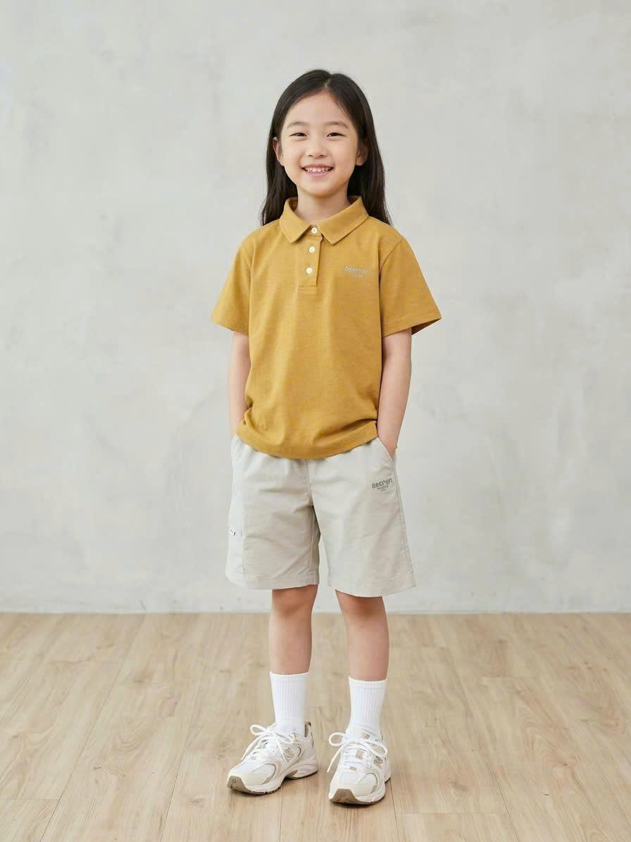 Áo phông polo Beemon cho bé, cài 3 cúc cổ, hình in logo silicon, 3 màu