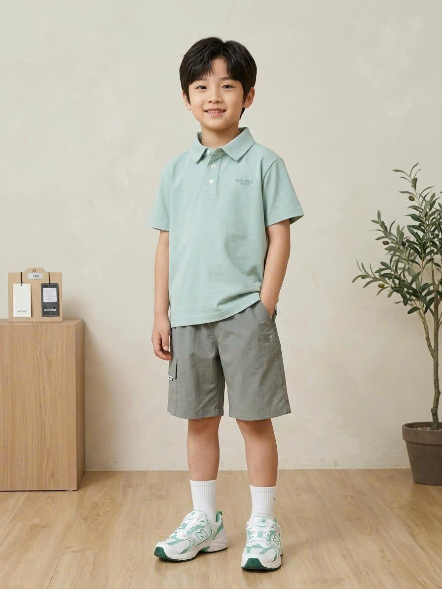 Áo phông polo Beemon cho bé, cài 3 cúc cổ, hình in logo silicon, 3 màu