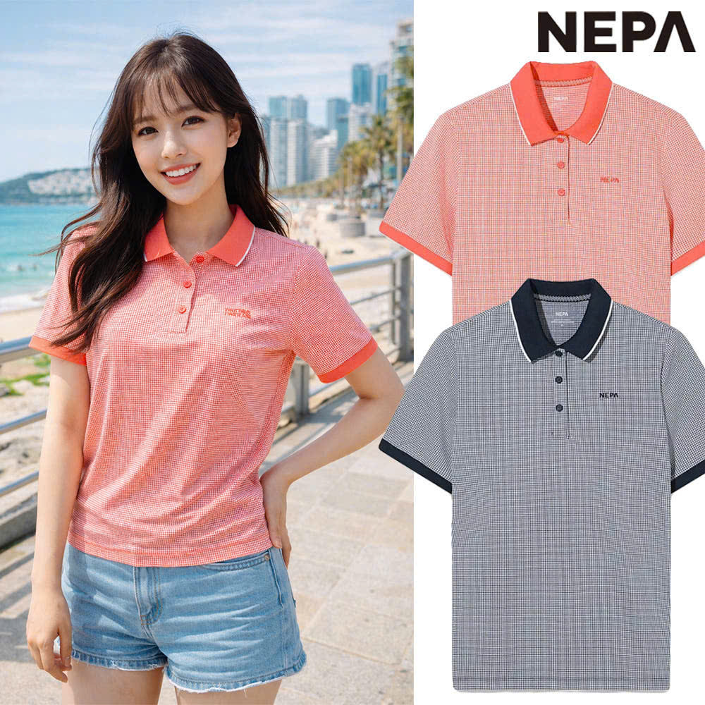 Áo phông polo,ngắn tay, cổ viền màu, kẻ caro nhỏ