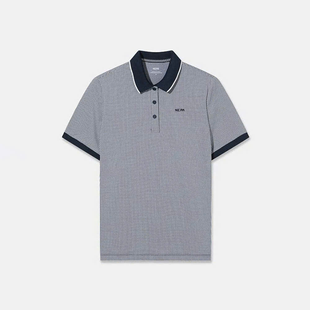 Áo phông polo,ngắn tay, cổ viền màu, kẻ caro nhỏ