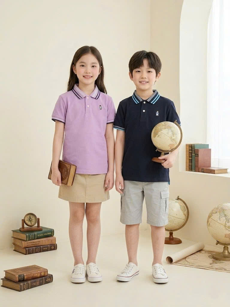 Áo polo Beemon cho bé, viền cổ, cài cúc