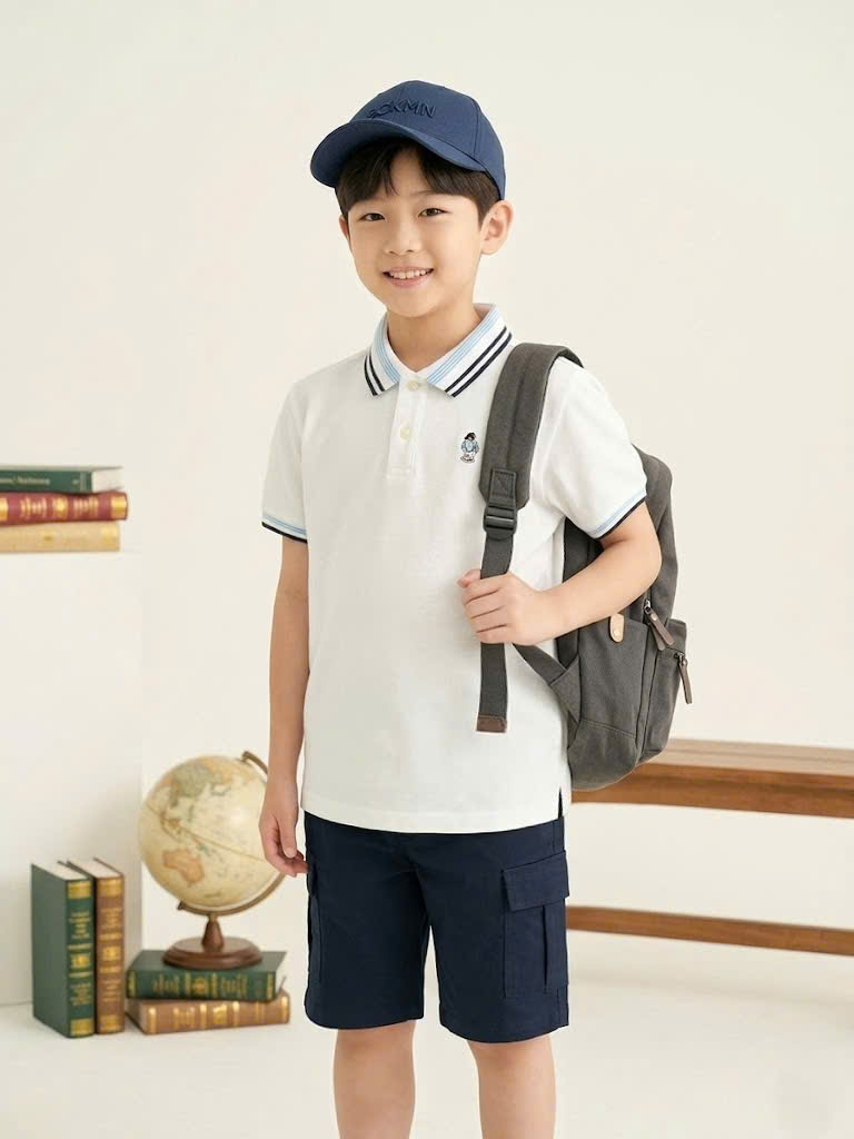 Áo polo Beemon cho bé, viền cổ, cài cúc
