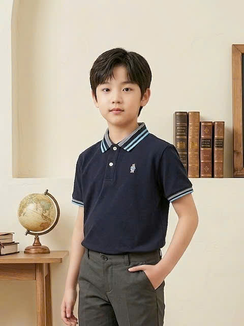 Áo polo Beemon cho bé, viền cổ, cài cúc