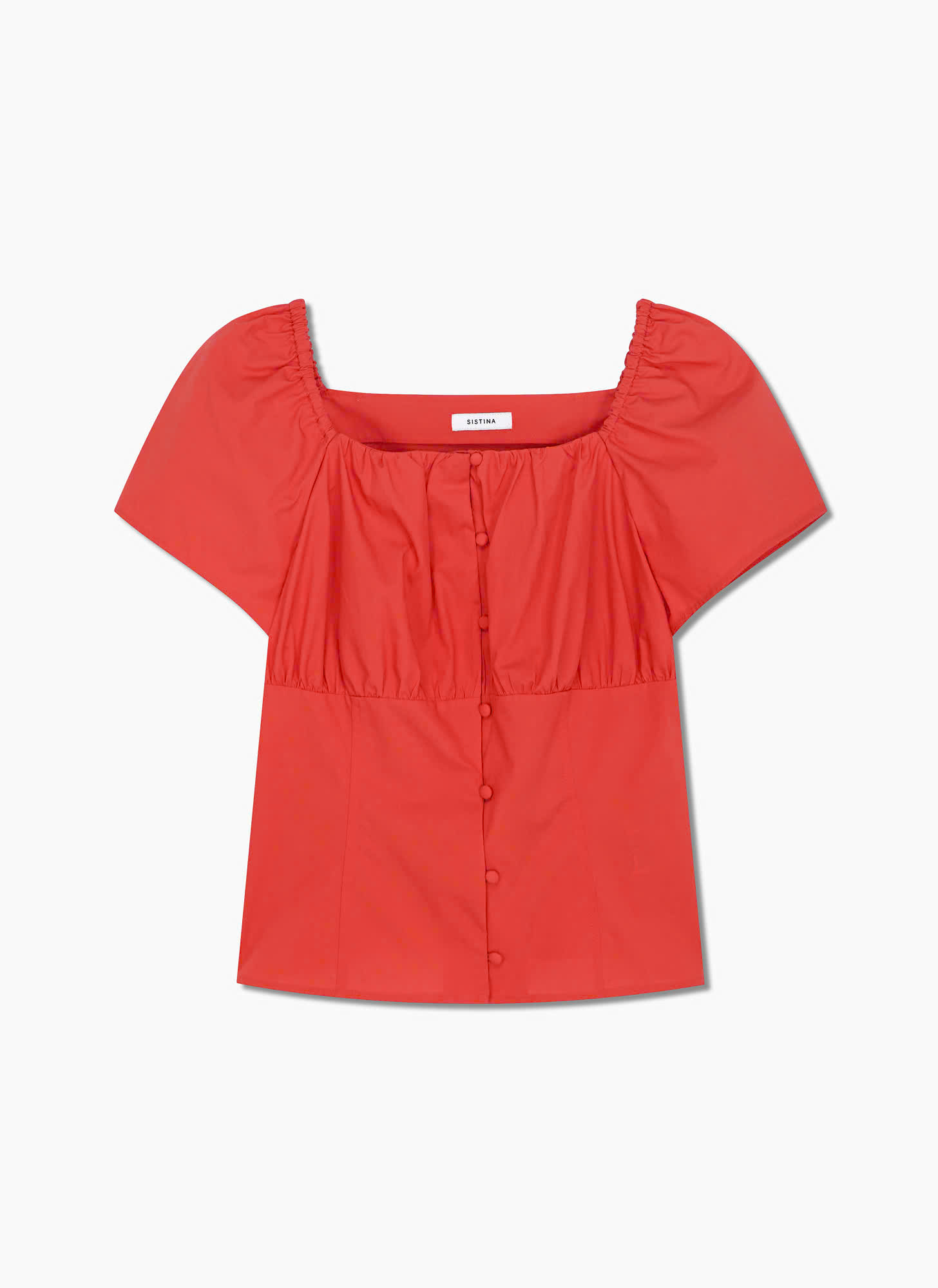 Áo sơ cotton cổ vuông, nhún bèo