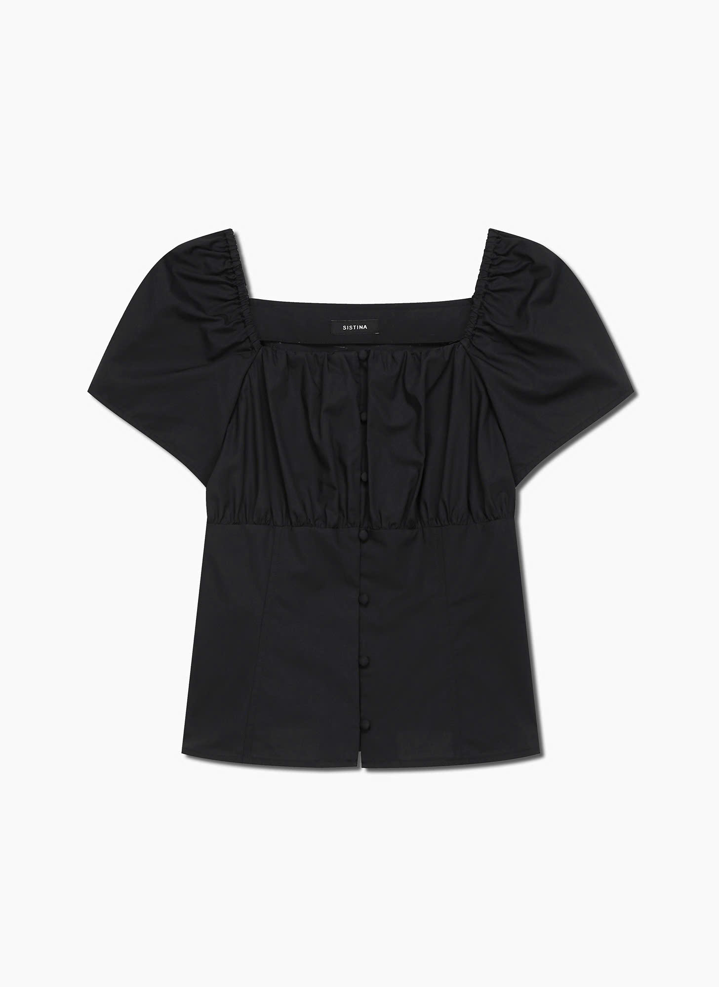 Áo sơ cotton cổ vuông, nhún bèo