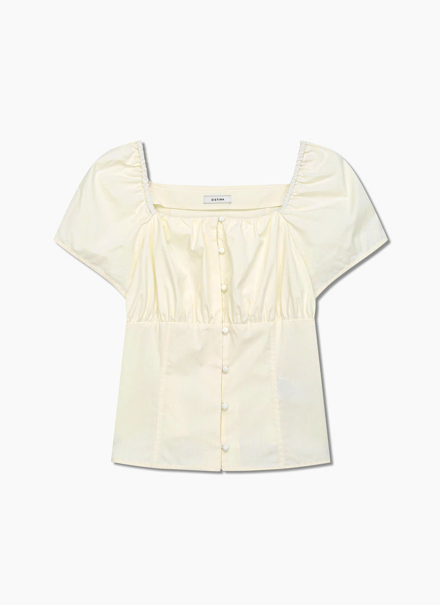 Áo sơ cotton cổ vuông, nhún bèo