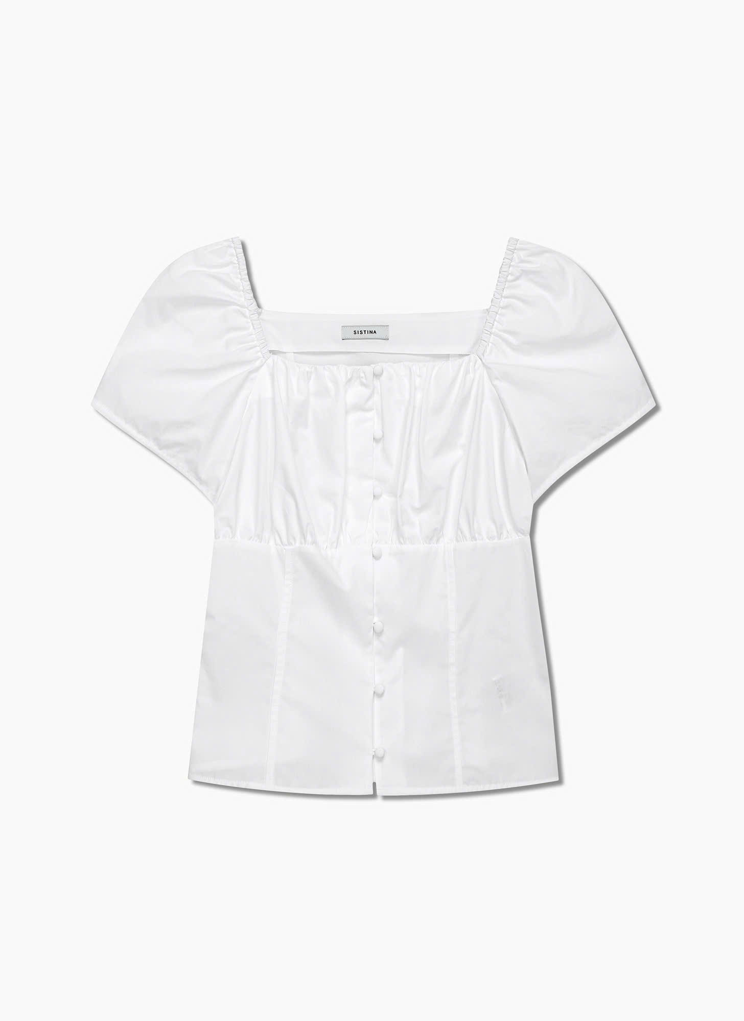 Áo sơ cotton cổ vuông, nhún bèo