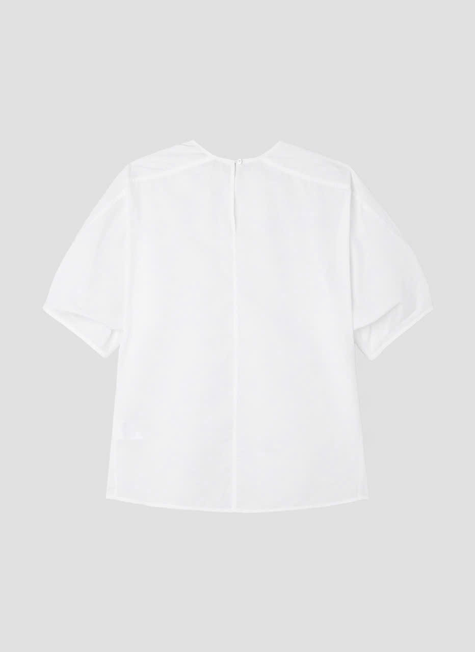 Áo sơ mi thô rayon, cổ tròn, đường may gân giữa