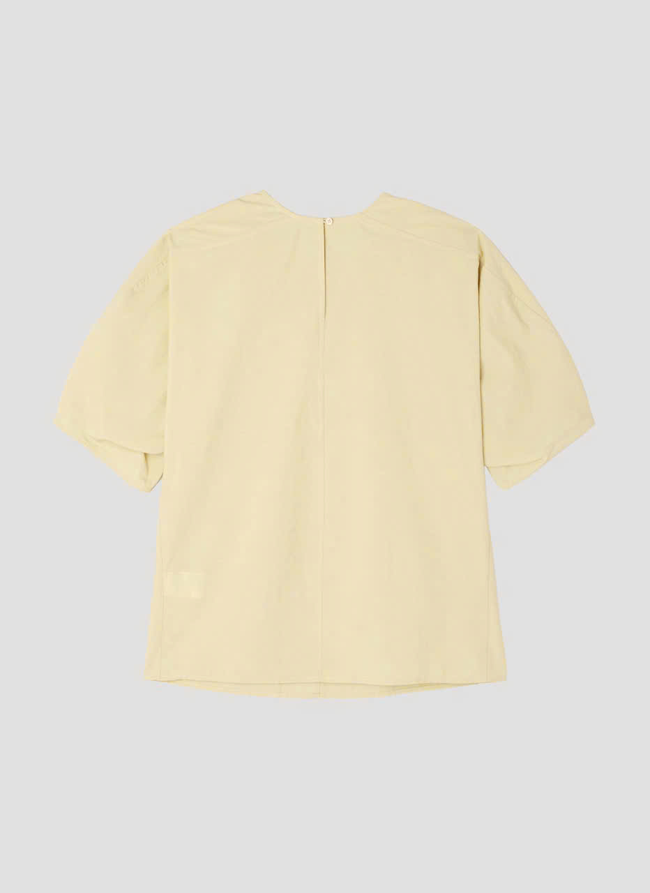 Áo sơ mi thô rayon, cổ tròn, đường may gân giữa
