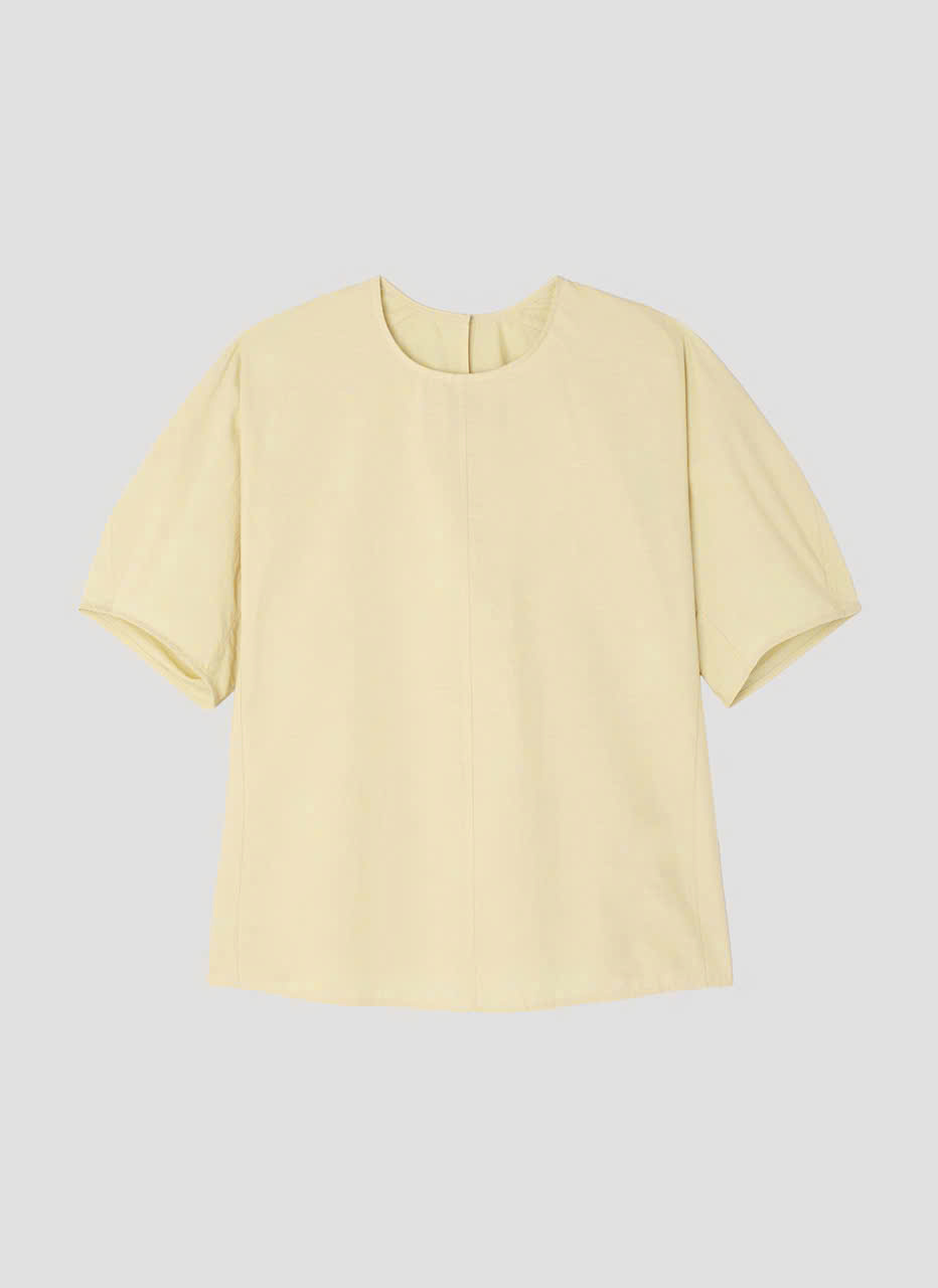 Áo sơ mi thô rayon, cổ tròn, đường may gân giữa