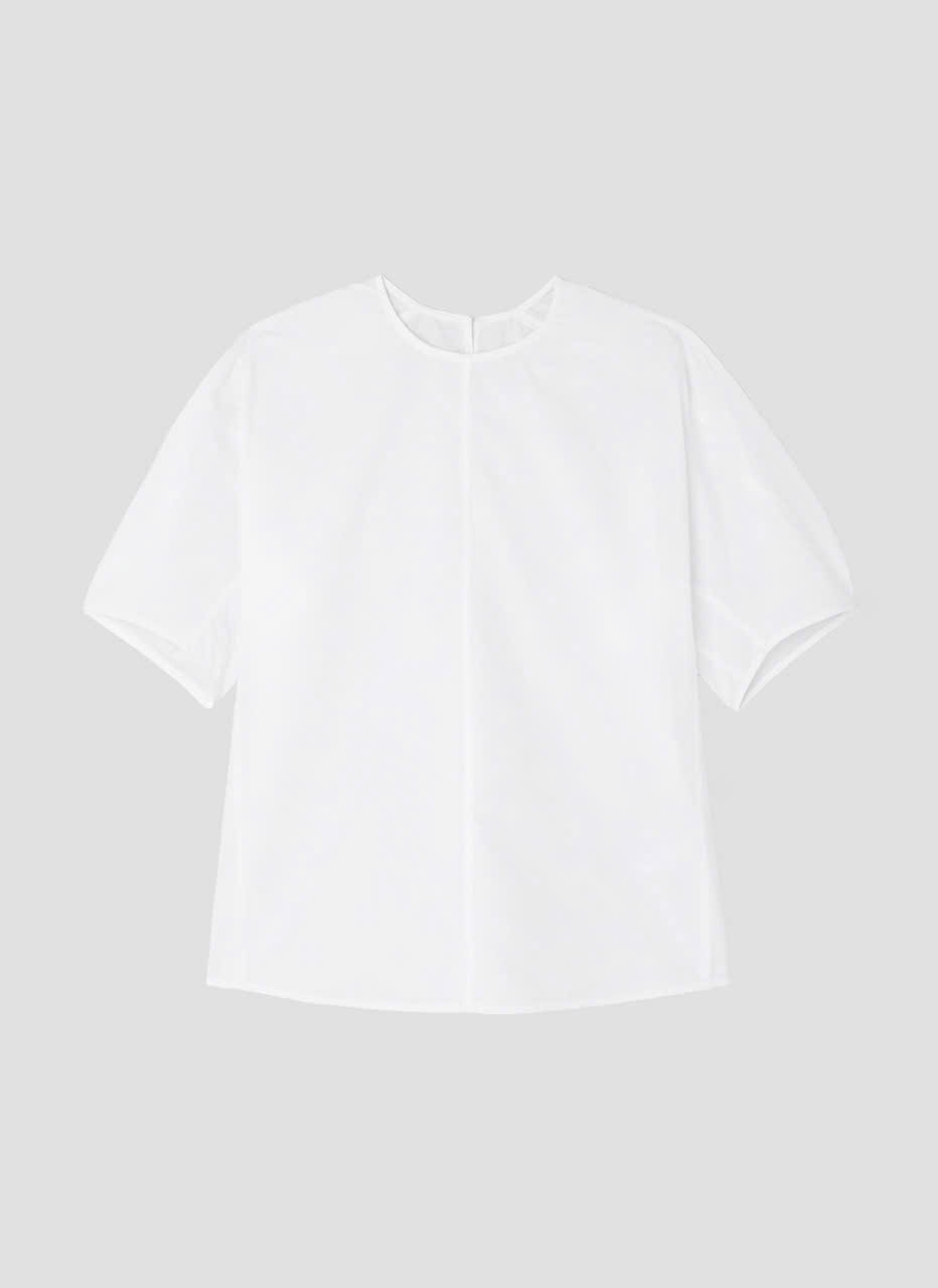 Áo sơ mi thô rayon, cổ tròn, đường may gân giữa