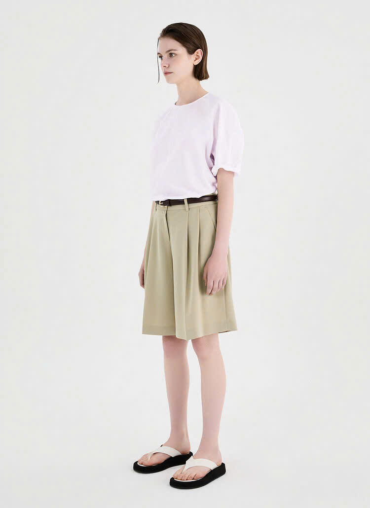 Áo sơ mi thô rayon, cổ tròn, đường may gân giữa
