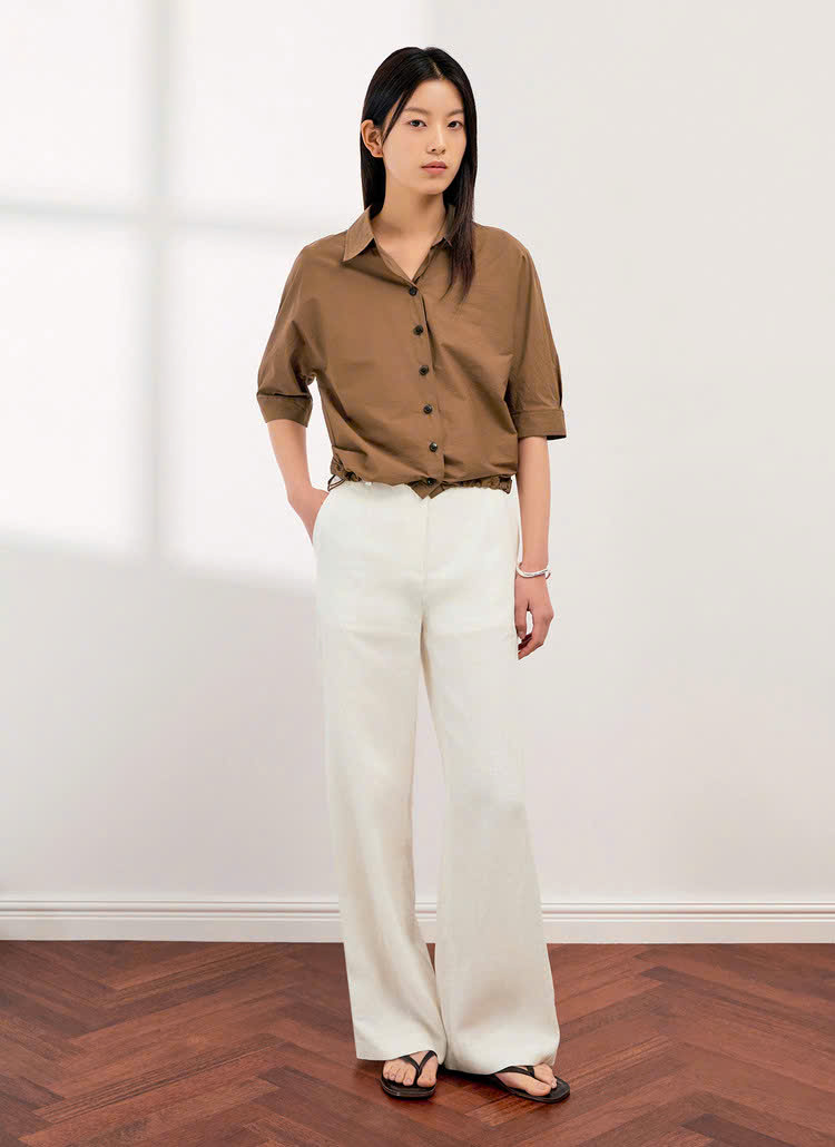 Áo thô giấy cotton cổ đức, tay lửng, rút chun gấu áo
