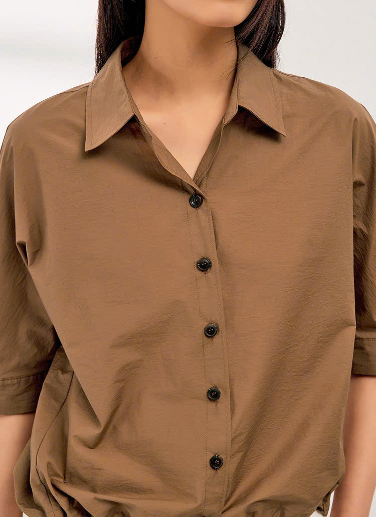 Áo thô giấy cotton cổ đức, tay lửng, rút chun gấu áo
