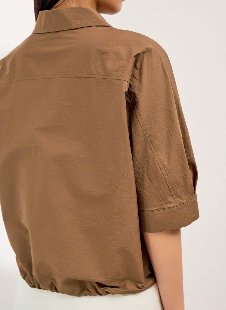 Áo thô giấy cotton cổ đức, tay lửng, rút chun gấu áo