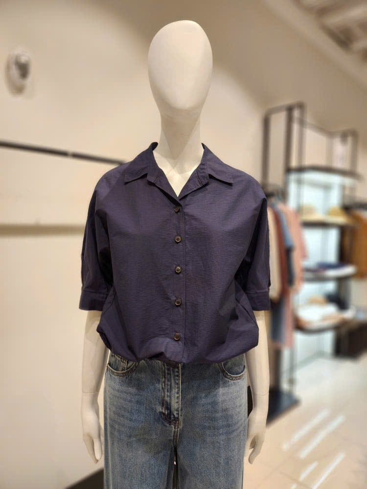 Áo thô giấy cotton cổ đức, tay lửng, rút chun gấu áo