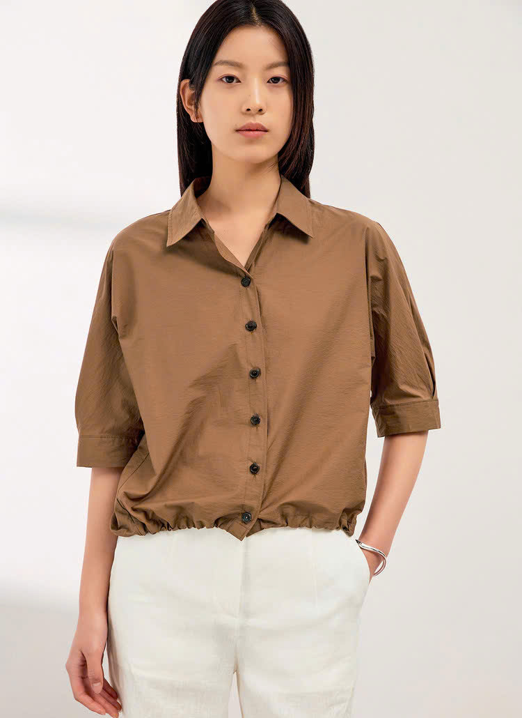 Áo thô giấy cotton cổ đức, tay lửng, rút chun gấu áo