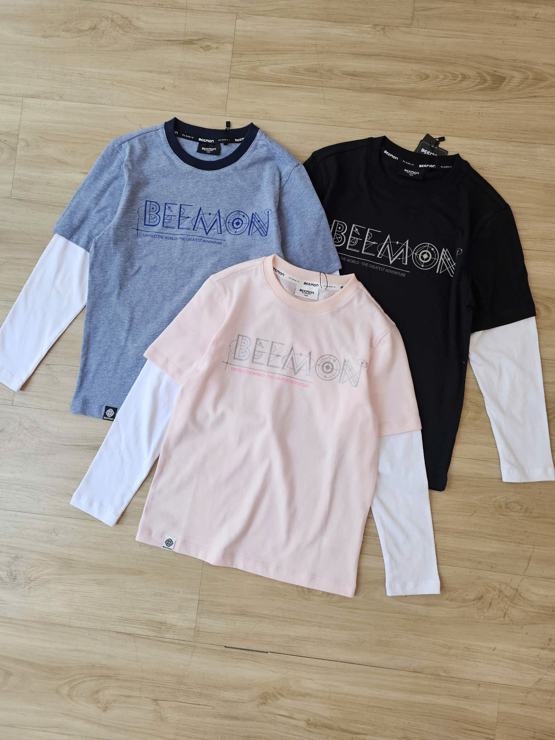 Áo thun cotton phối tay, chữ Beemon trước ngực
