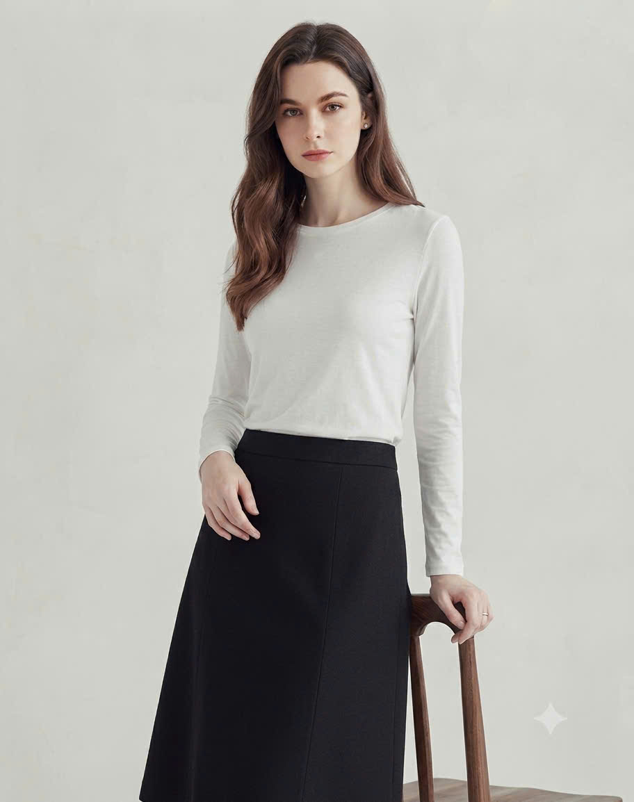 Áo thun mỏng dài tay, cổ tròn, co giãn nhiều