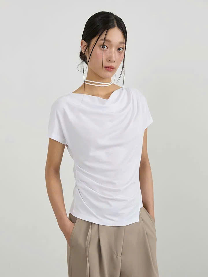 Áo thun ngắn tay, bèo nhún eo, 3 màu