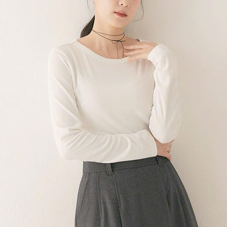 Áo thun tăm dài tay cổ tròn , xẻ cao 1 bên