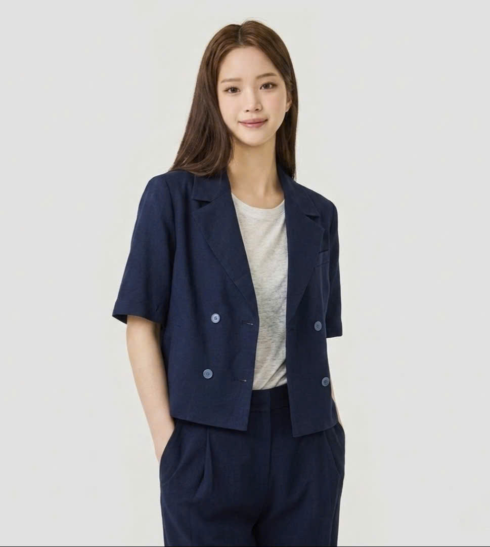 Blazer linen áo ngắn tay, 4 cúc