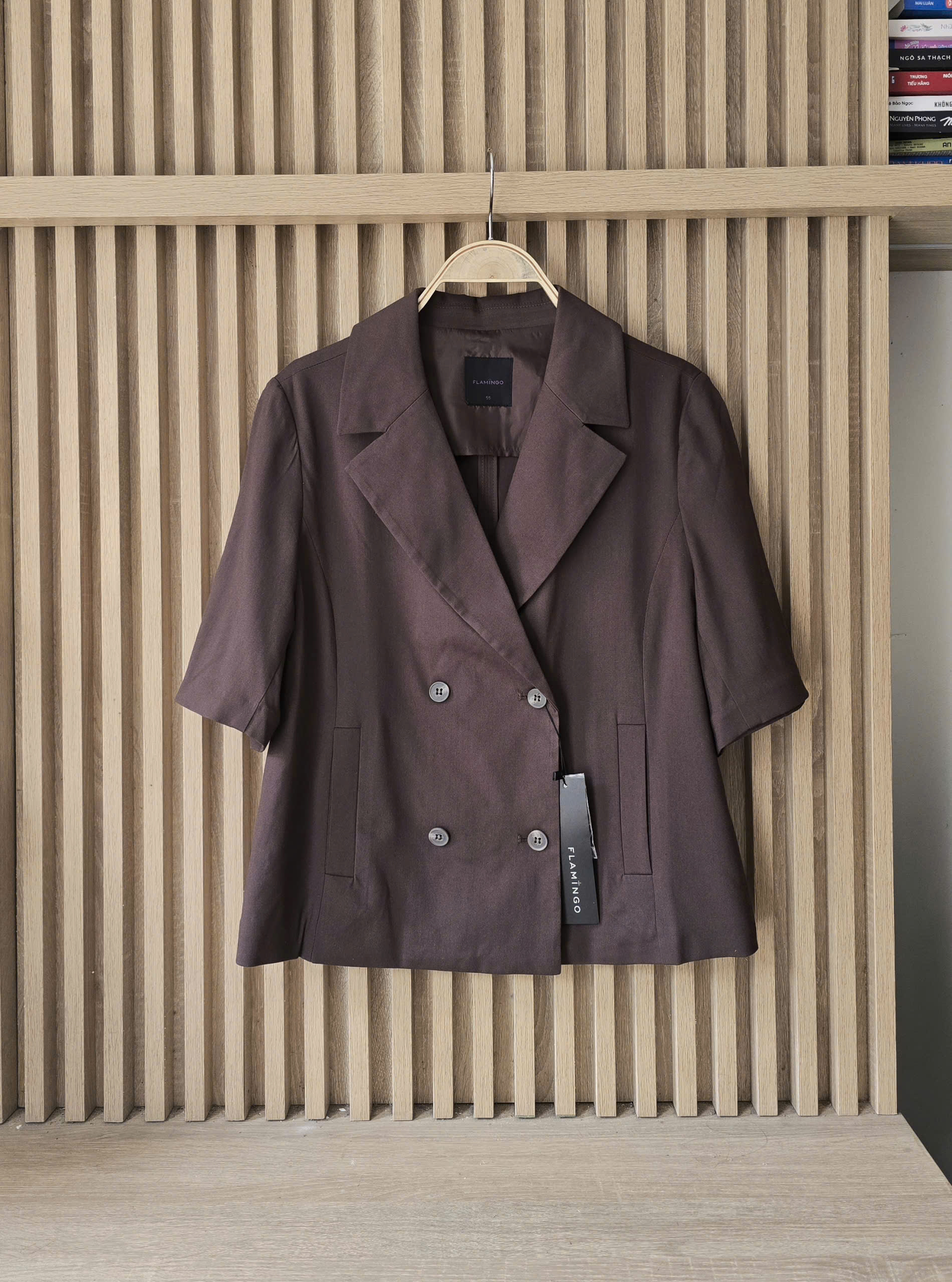 Blazer linen áo ngắn tay, 4 cúc