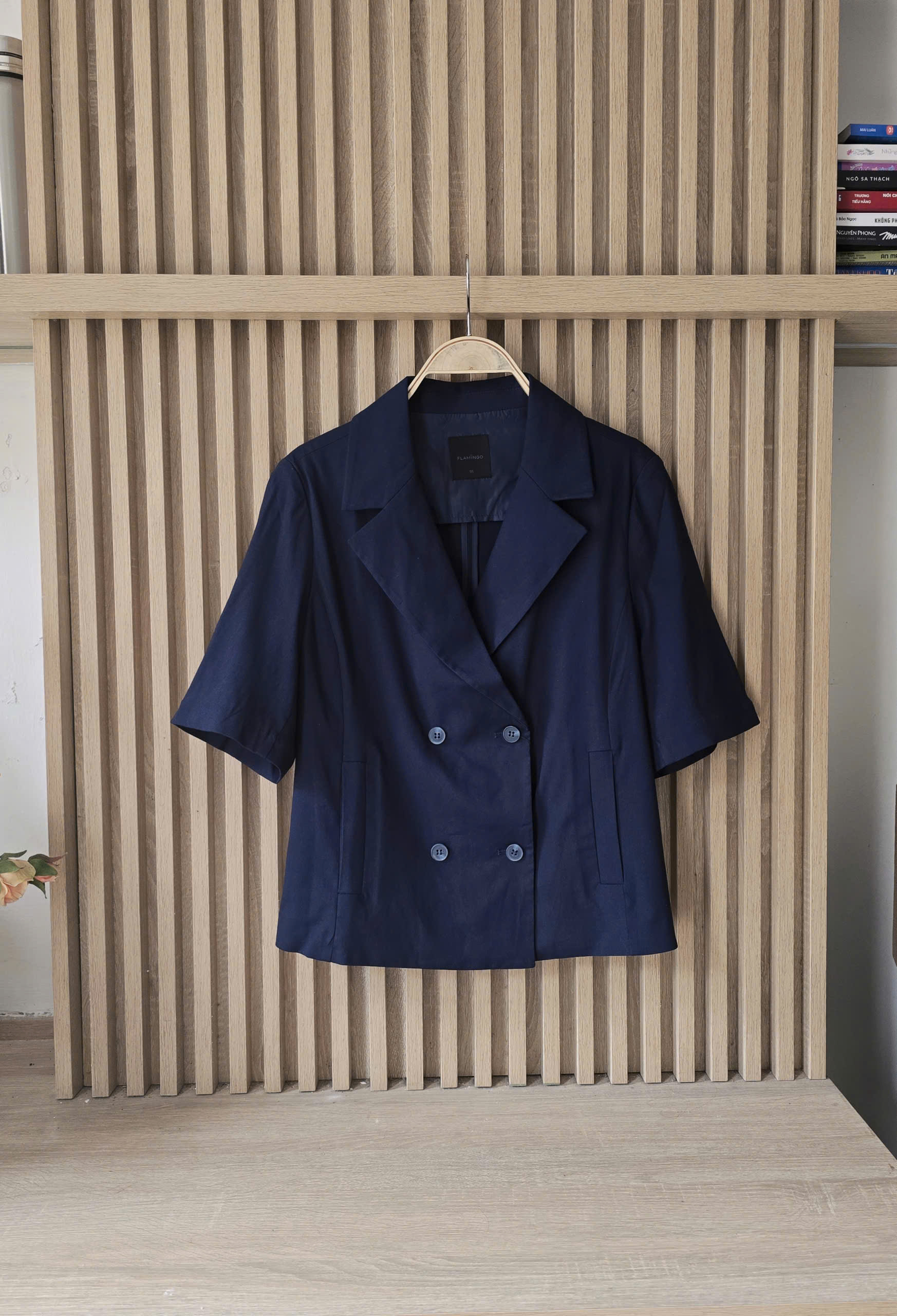 Blazer linen áo ngắn tay, 4 cúc