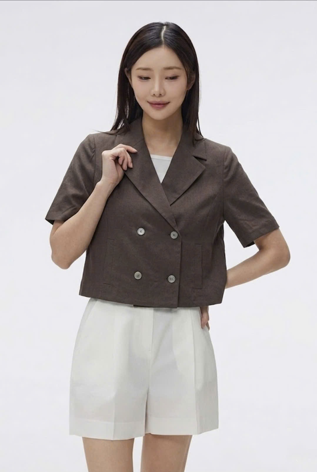 Blazer linen áo ngắn tay, 4 cúc
