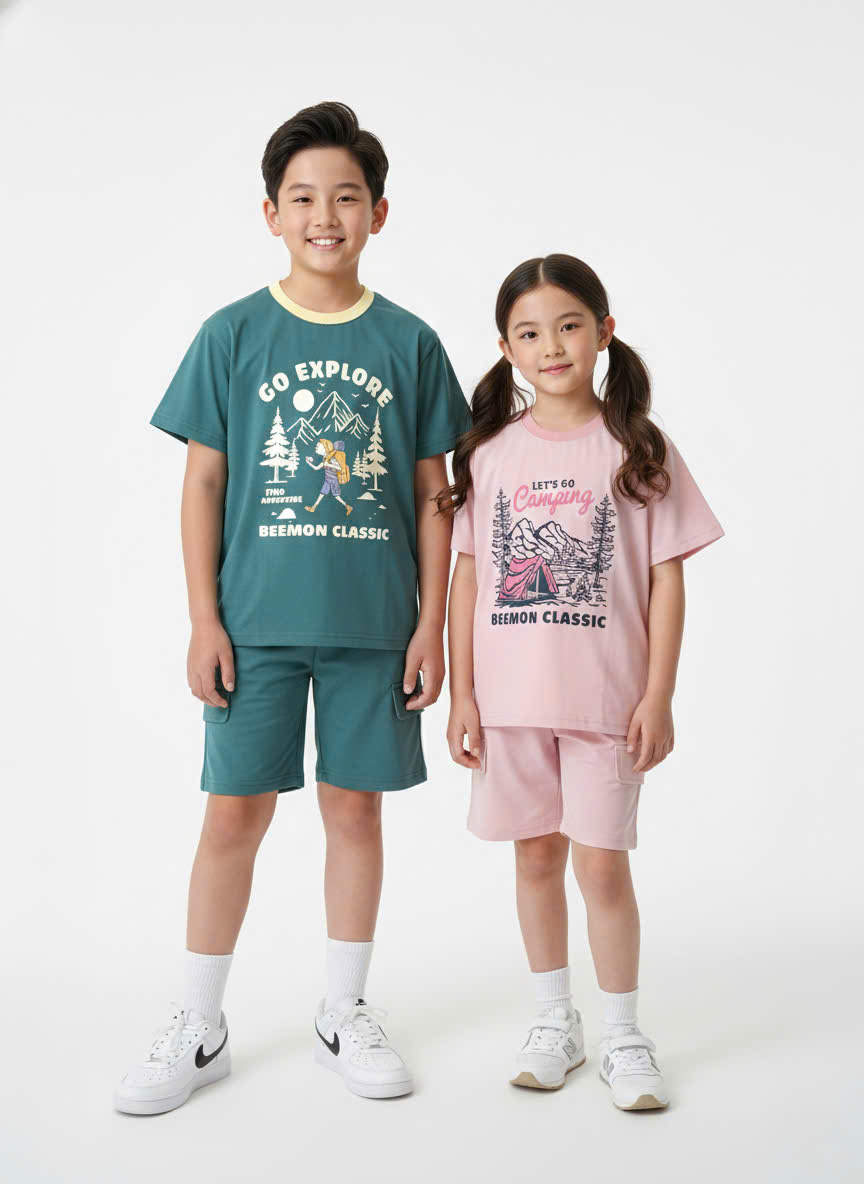 Bộ cotton Beemon cho BT BG, áo in hình, quần cạp chun