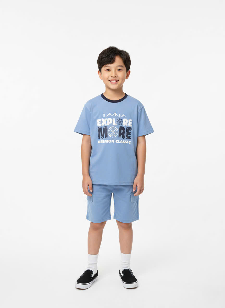 Bộ cotton Beemon cho BT BG, áo in hình, quần cạp chun