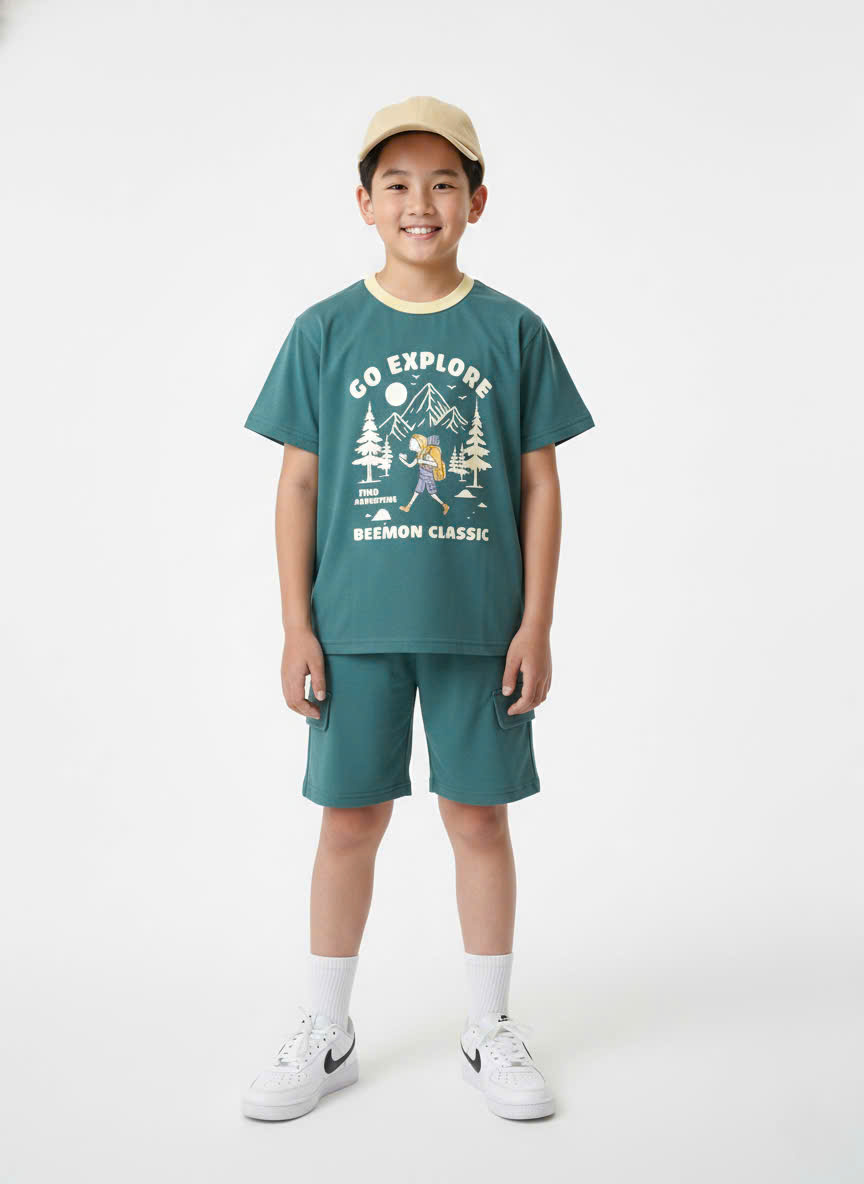 Bộ cotton Beemon cho BT BG, áo in hình, quần cạp chun