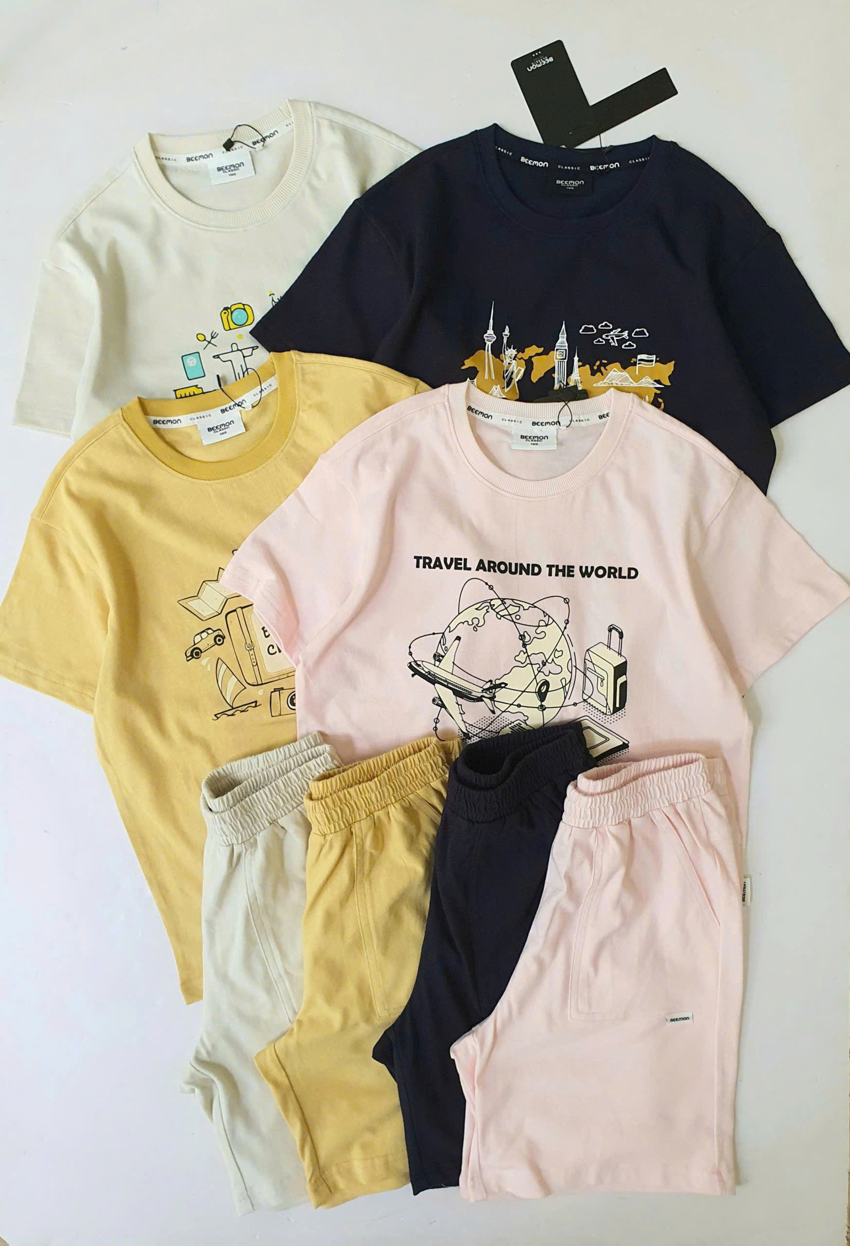 Bộ cotton Beemon co giãn 2 chiều, in hình trước, 4 màu