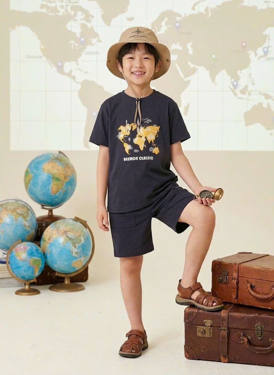 Bộ cotton Beemon co giãn 2 chiều, in hình trước, 4 màu