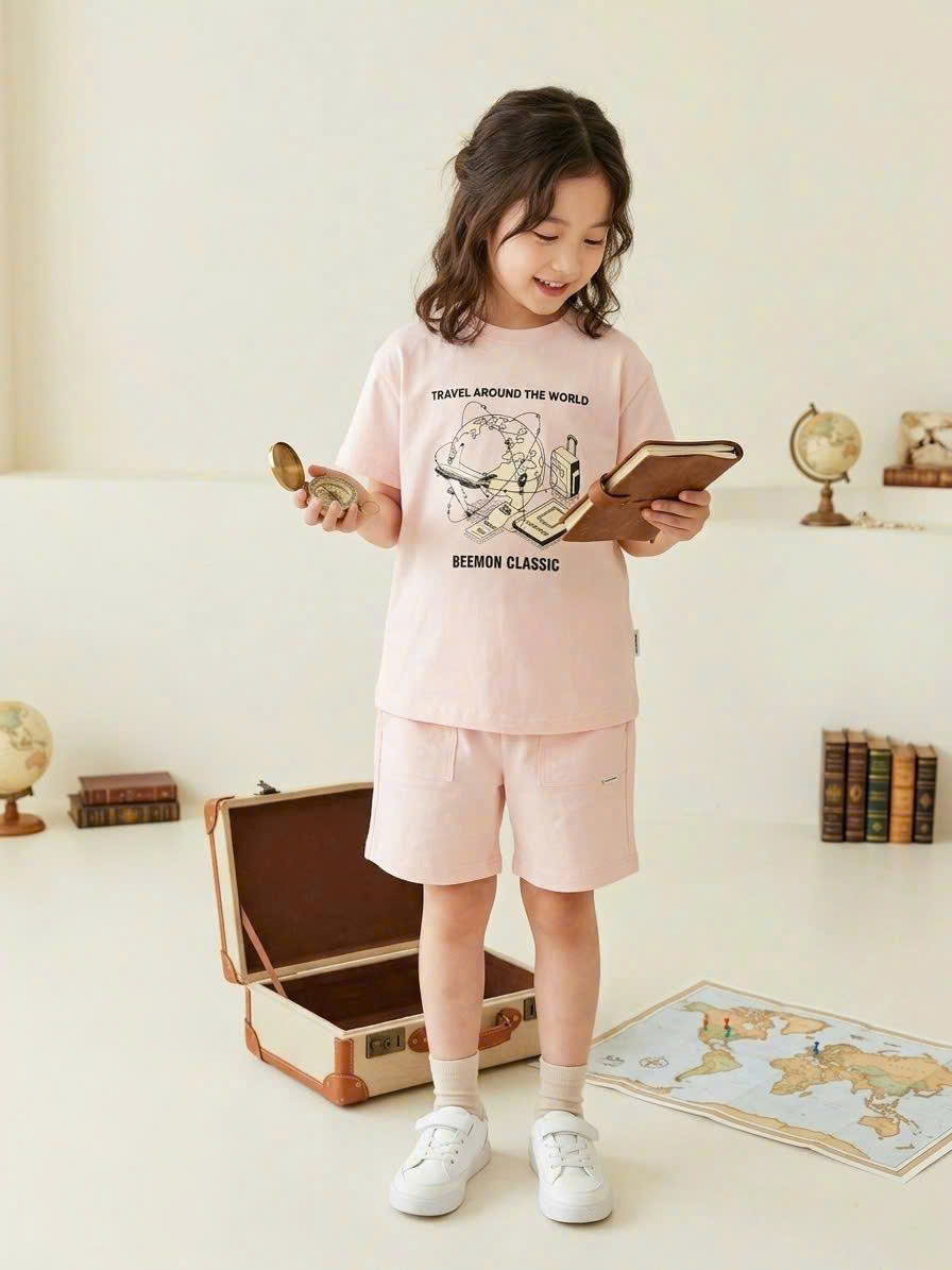 Bộ cotton Beemon co giãn 2 chiều, in hình trước, 4 màu