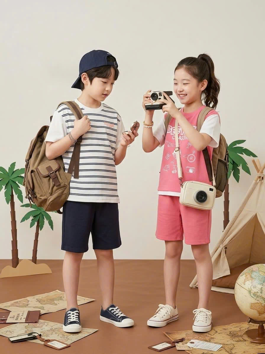 Bộ cotton dày dặn Beemon cho bé, phối màu tay