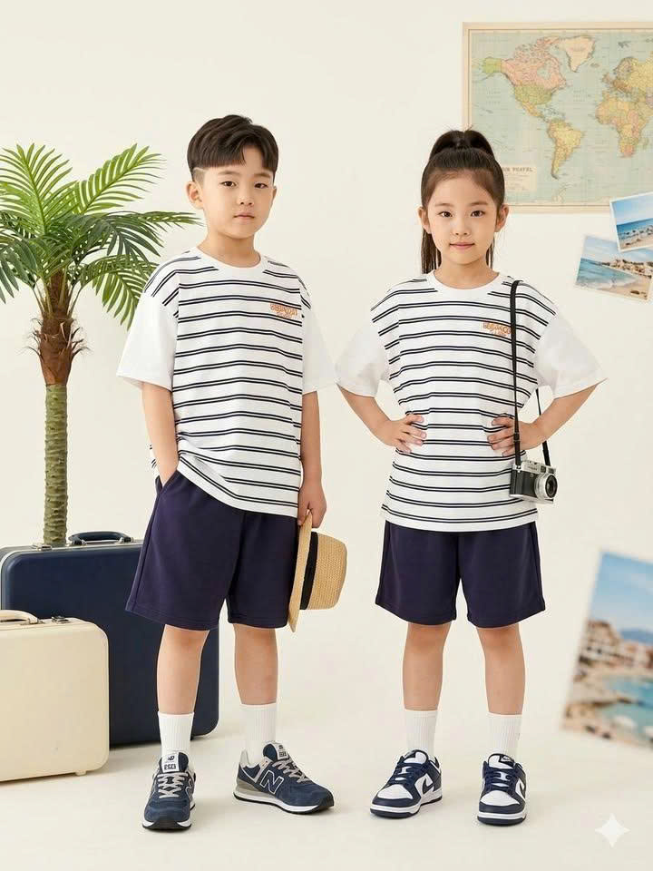 Bộ cotton dày dặn Beemon cho bé, phối màu tay