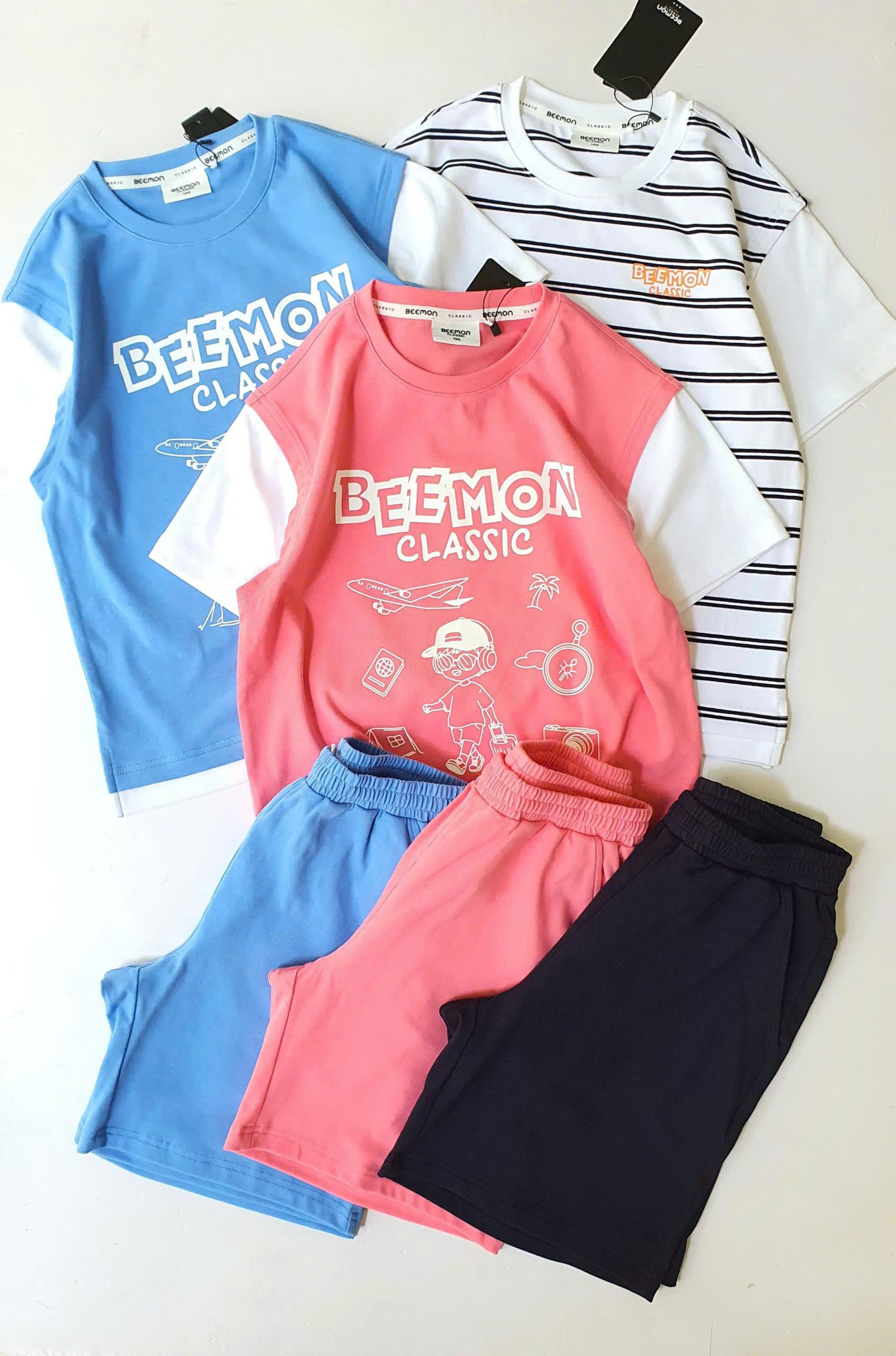Bộ cotton dày dặn Beemon cho bé, phối màu tay